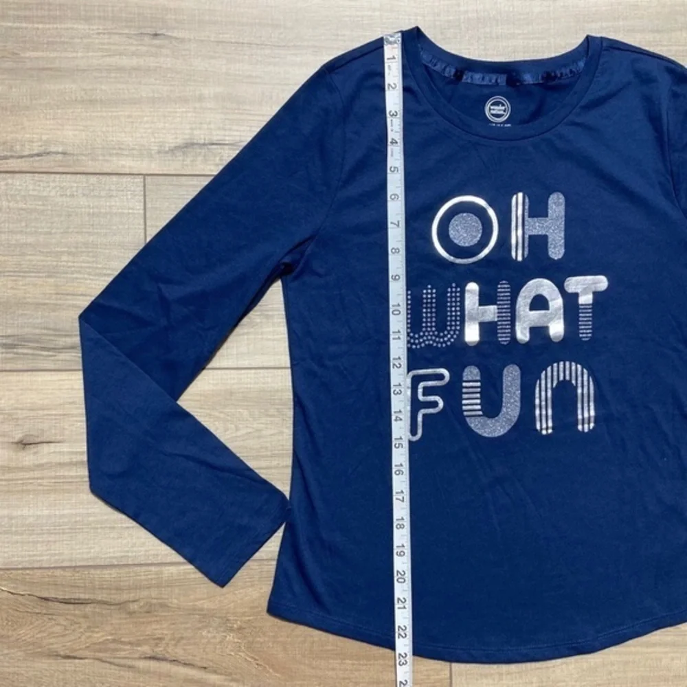 Wonder Nation Oh What Fun‎ Long Sleeve Tee Girls Size 14/16 XL Navy Blue
